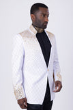Barabas Wholesale Men's Geometric Pattern Rhinestone Henley Lapel Blazer 4EBL53 White Gold
