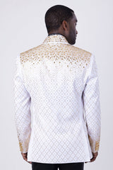 Barabas Wholesale Men's Geometric Pattern Rhinestone Henley Lapel Blazer 4EBL53 White Gold