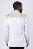 Barabas Wholesale Men's Geometric Pattern Rhinestone Henley Lapel Blazer 4EBL53 White Gold