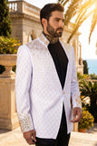 Barabas Wholesale Men's Geometric Pattern Rhinestone Henley Lapel Blazer 4EBL53 White Gold