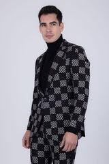 Barabas Wholesale Men's Checkered Studded Pattern Peak Lapel Suit 4ESU33 Black