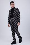 Barabas Wholesale Men's Checkered Studded Pattern Peak Lapel Suit 4ESU33 Silver Black