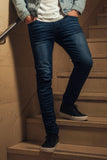 Barabas Men's Washed Bottom Crumpled Effect Premium Denim Jeans 4JE14 Dark Blue