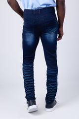 Barabas Men's Washed Bottom Crumpled Effect Premium Denim Jeans 4JE14 Dark Blue