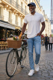 Barabas Men's Washed Bottom Crumpled Effect Premium Denim Jeans 4JE14 Light Blue