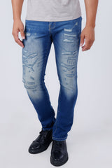 Barabas Men's Stretchable Ripped Denim Washed Solid Color Jeans 4JE16 Blue