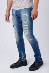 Barabas Men's Stretchable Ripped Denim Washed Solid Color Jeans 4JE20  Blue