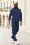 BARABAS Men's Solid Color Loungewear Stretch Leisure Suits 4JJ24 Navy