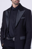 Barabas Wholesale Men's Solid Color Shiny Peak Lapel Long Blazer 4LBL43 Charcoal