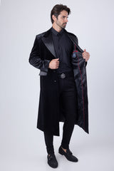 Barabas Wholesale Men's Rhinestone Velvet Peak Lapel Long Coat 4LBL49 Black