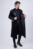 Barabas Wholesale Men's Rhinestone Velvet Peak Lapel Long Coat 4LBL49 Black