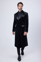 Barabas Wholesale Men's Rhinestone Velvet Peak Lapel Long Coat 4LBL49 Black Silver