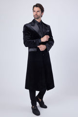 Barabas Wholesale Men's Rhinestone Velvet Peak Lapel Long Coat 4LBL49 Black