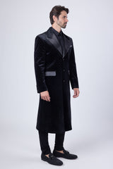 Barabas Wholesale Men's Rhinestone Velvet Peak Lapel Long Coat 4LBL49 Black