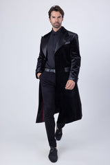 Barabas Wholesale Men's Rhinestone Velvet Peak Lapel Long Coat 4LBL49 Black