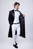 Barabas Wholesale Men's Rhinestone Velvet Peak Lapel Long Coat 4LBL49 Black