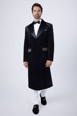 Barabas Wholesale Men's Rhinestone Velvet Peak Lapel Long Coat 4LBL49 Silver