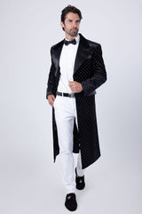 Barabas Wholesale Men's Rhinestone Velvet Peak Lapel Long Coat 4LBL49 Black