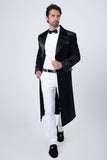 Barabas Wholesale Men's Rhinestone Velvet Peak Lapel Long Coat 4LBL49 Black