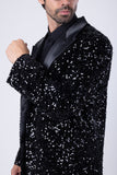 Barabas Wholesale Men's Sequin Pattern Blazer Long Blazer 4LBL50 Black