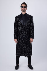 Barabas Wholesale Men's Sequin Pattern Blazer Long Blazer 4LBL50 Black