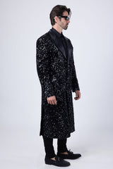 Barabas Wholesale Men's Sequin Pattern Blazer Long Blazer 4LBL50 Black