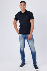 Barabas Men's Geometric Stretch Geometric Design Polo Shirts 4P26 Black