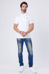 Barabas Men's Geometric Stretch Geometric Design Polo Shirts 4P26 White