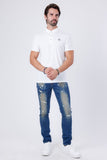Barabas Men's Geometric Stretch Geometric Design Polo Shirts 4P26 White