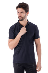 Barabas Men's Wholesale Striped Solid Color Stretch Luxury Polo Shirts 4P30 Black