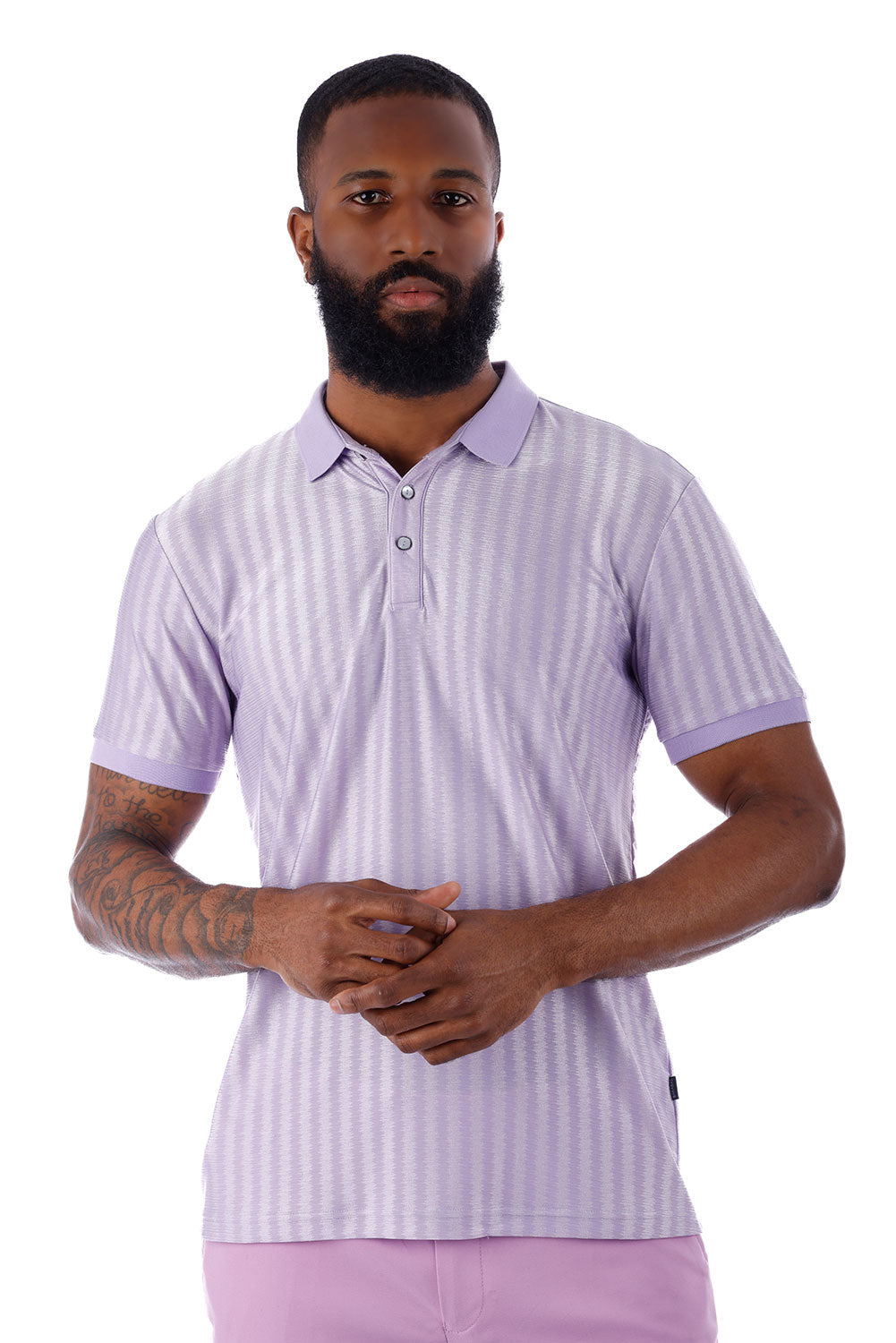 Barabas Men's Wholesale Striped Solid Color Stretch Luxury Polo Shirts 4P30 Lavender