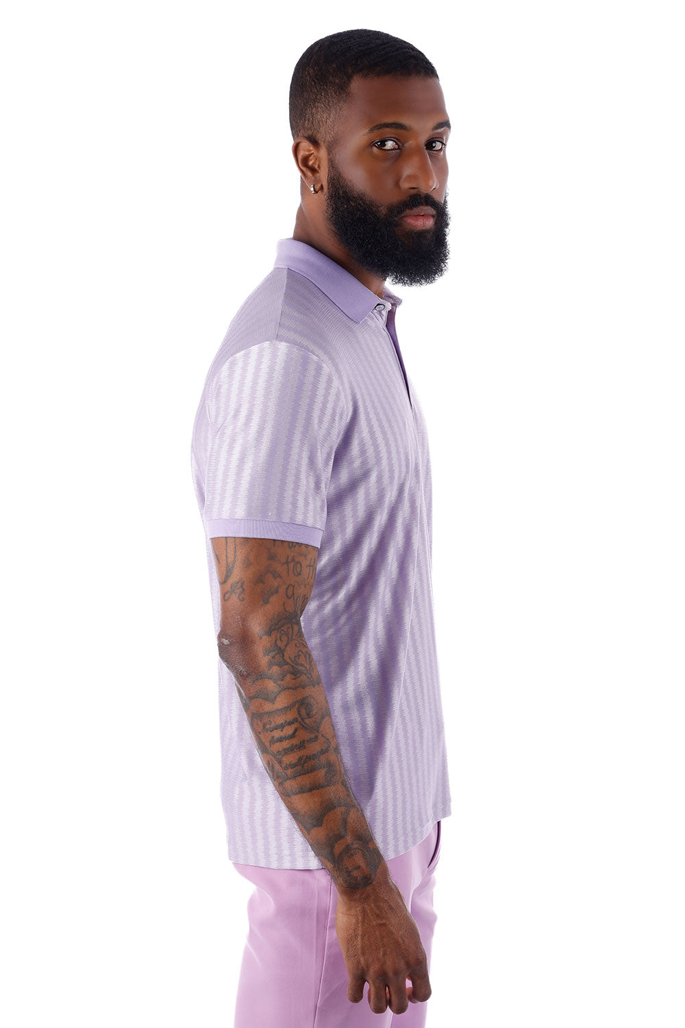 Barabas Men's Wholesale Striped Solid Color Stretch Luxury Polo Shirts 4P30 Lavender