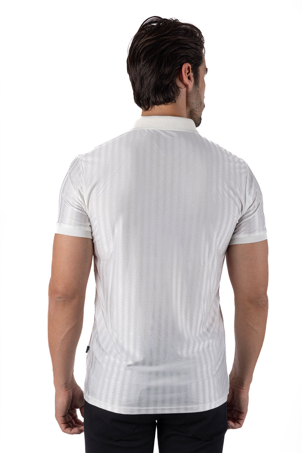 Barabas Men's Wholesale Striped Solid Color Stretch Luxury Polo Shirts 4P30 White