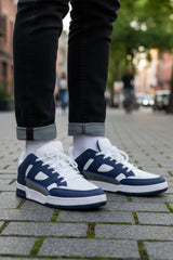 Barabas Wholesale Men's Premium Running Multicolor Leather Sneakers 4SK01 Navy Light Grey