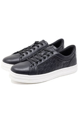 Barabas Wholesale Men's Checkered Pattern Premium Leather Sneakers 4SK04 Black