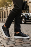 Barabas Wholesale Men's Checkered Pattern Premium Leather Sneakers 4SK04 Black 
