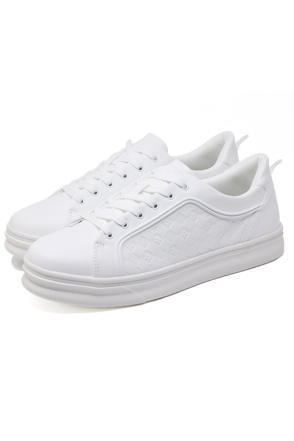 Barabas Men's Wholesale  Checkered Pattern Premium Leather Sneakers 4SK04 White