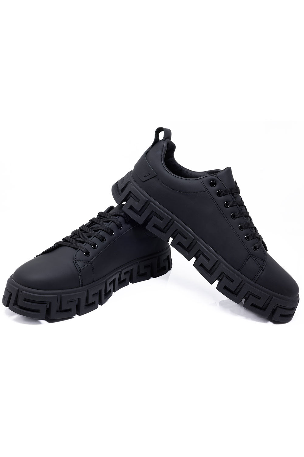 Barabas Wholesale Men's Premium Greek Key Pattern Sole Sneakers 4SK06 Black