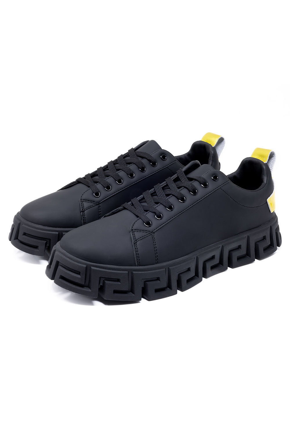 Barabas Wholesale Men's Premium Greek Key Pattern Sole Sneakers 4SK06 Black Gold
