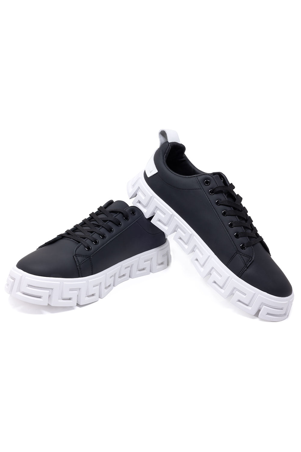 Barabas Wholesale Men's Premium Greek Key Pattern Sole Sneakers 4SK06 Black White