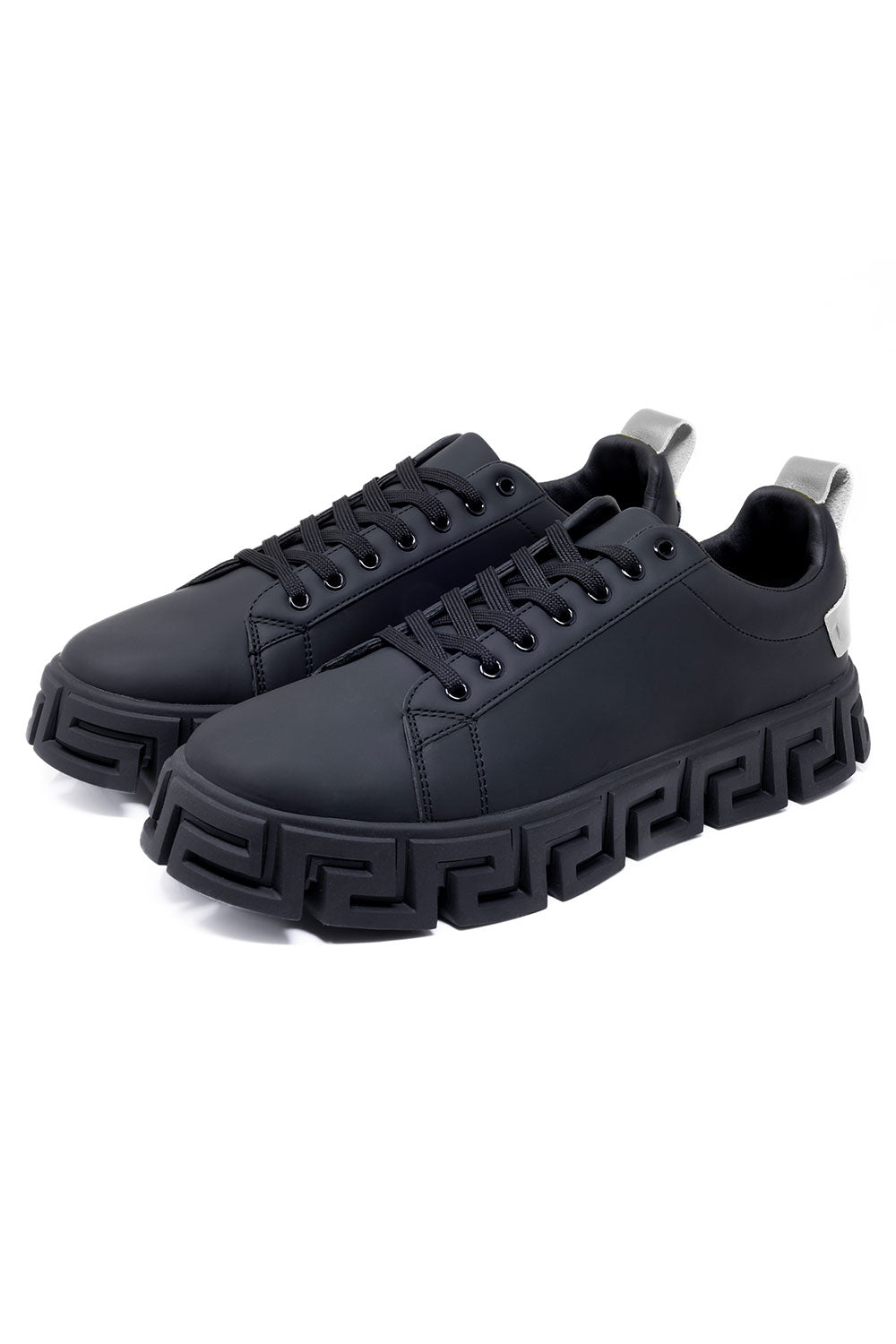 Barabas Wholesale Men's Premium Greek Key Pattern Sole Sneakers 4SK06 Black Silver