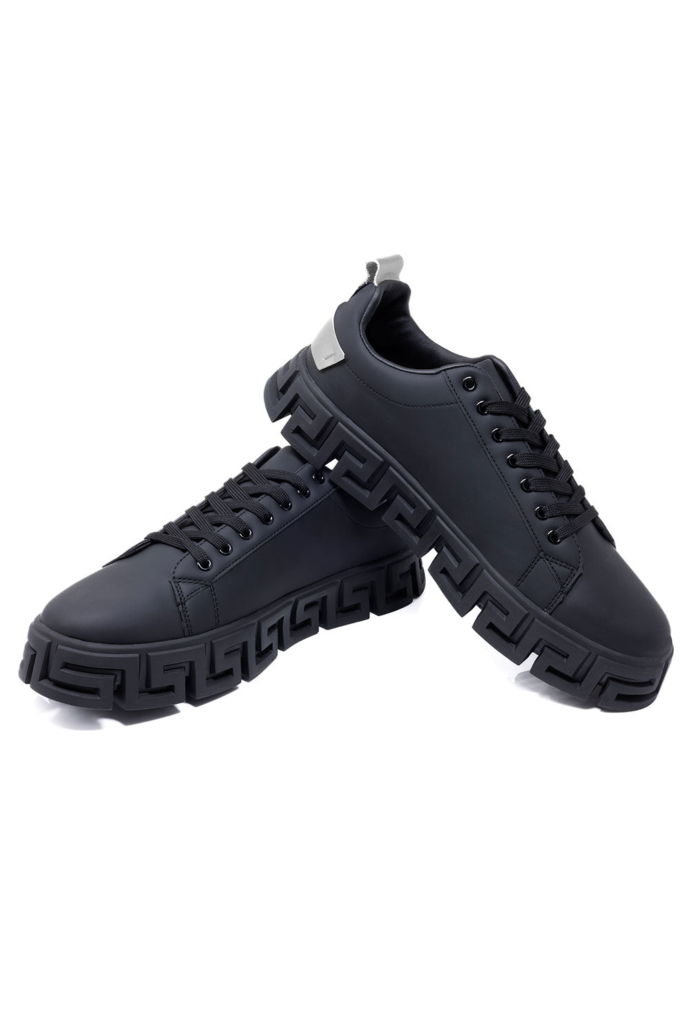 Barabas Wholesale Men's Premium Greek Key Pattern Sole Sneakers 4SK06 Black Silver