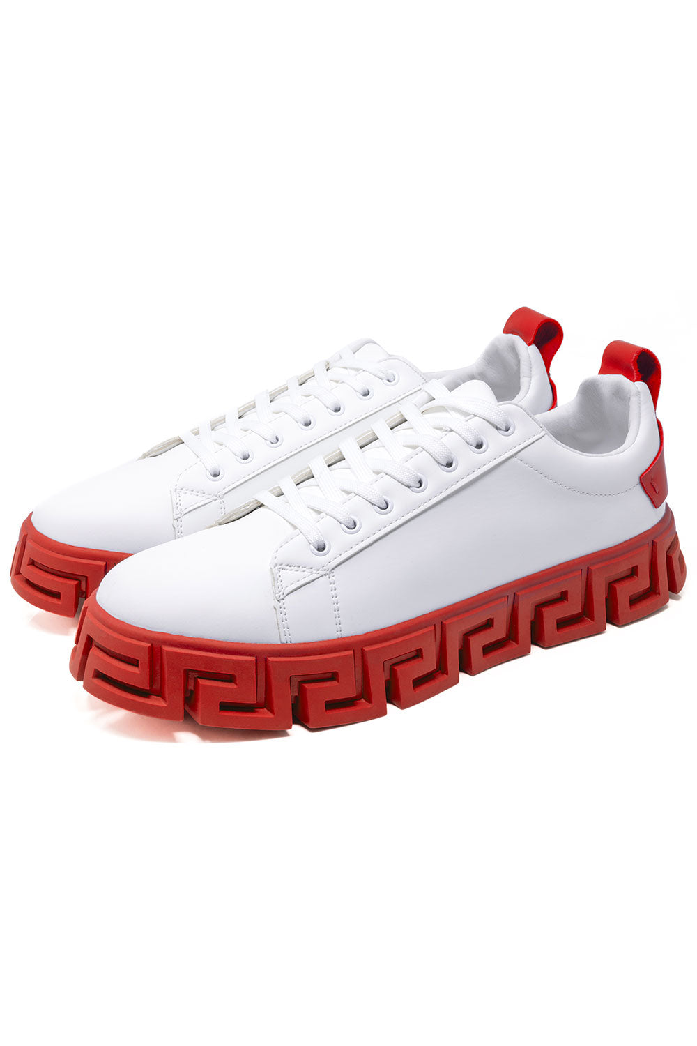 Barabas Men's Wholesale  Greek Key Sole Pattern Premium Sneakers 4SK06 White Red