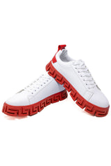 Barabas Men's Wholesale  Greek Key Sole Pattern Premium Sneakers 4SK06 White Red