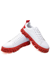 Barabas Wholesale Men's Greek Key Sole Pattern Premium Sneakers 4SK06 White Red