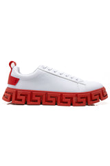 Barabas Men's Wholesale  Greek Key Sole Pattern Premium Sneakers 4SK06 White Red