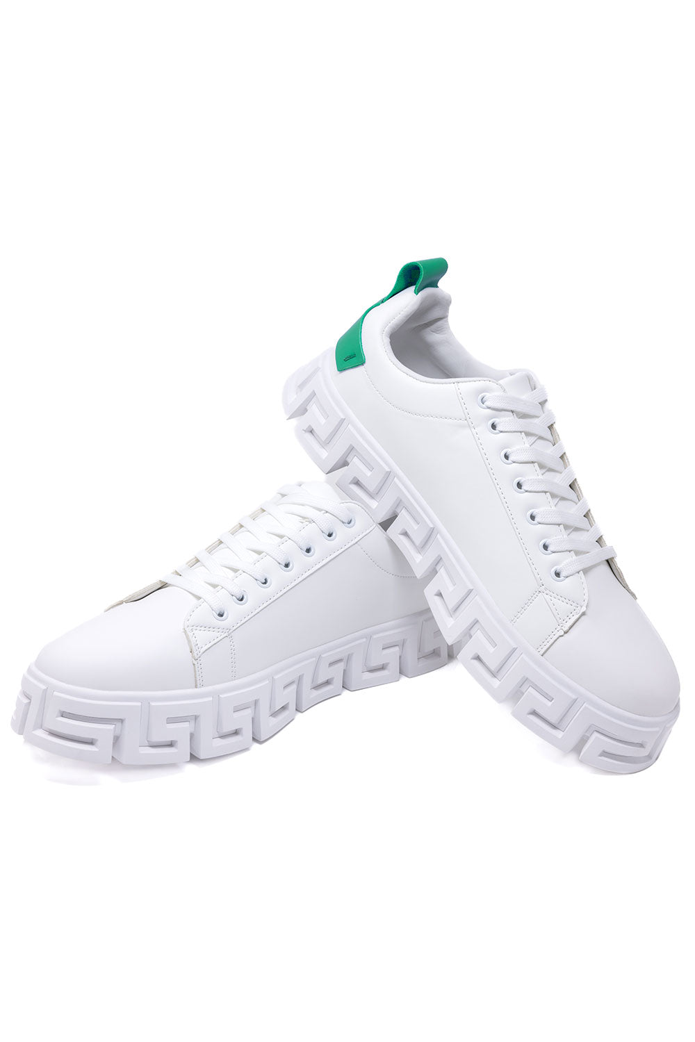 Barabas Men's Wholesale  Greek Key Sole Pattern Premium Sneakers 4SK06 White green