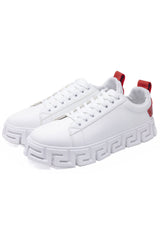 Barabas Wholesale Men's Greek Key Sole Pattern Premium Sneakers 4SK06 White Red
