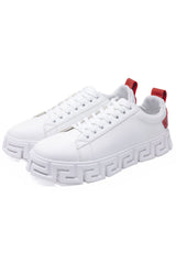 Barabas Men's Wholesale  Greek Key Sole Pattern Premium Sneakers 4SK06 White Red