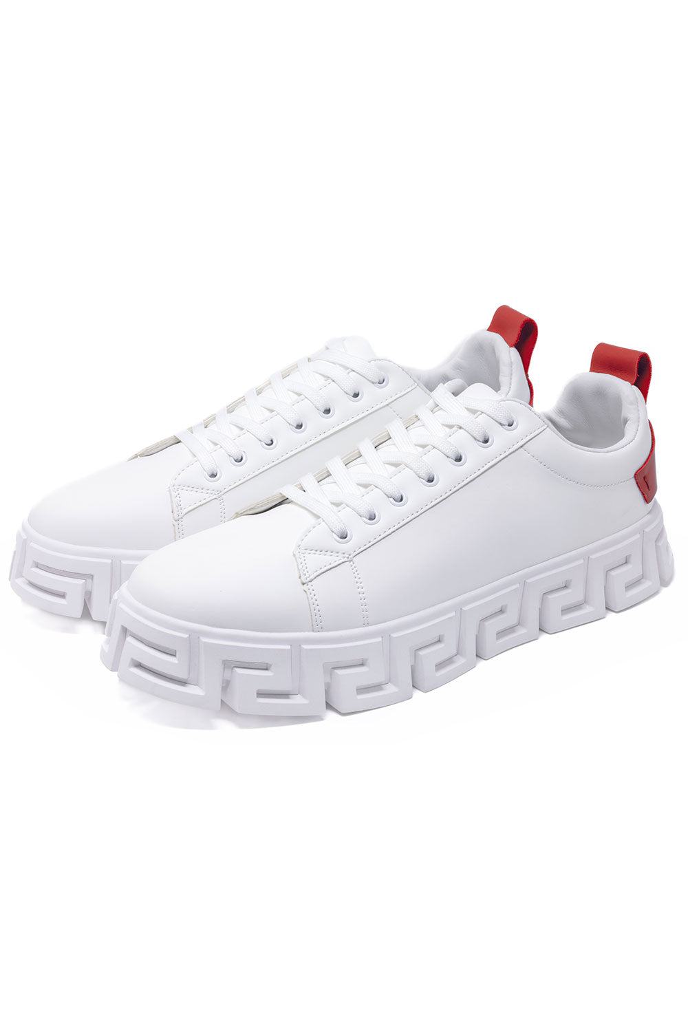Barabas Men's Wholesale  Greek Key Sole Pattern Premium Sneakers 4SK06 White Red